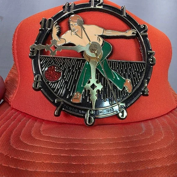 Speedway Foam Trucker Hat Orange Bowling Clock Novelty‎ One Size Vintage Cap